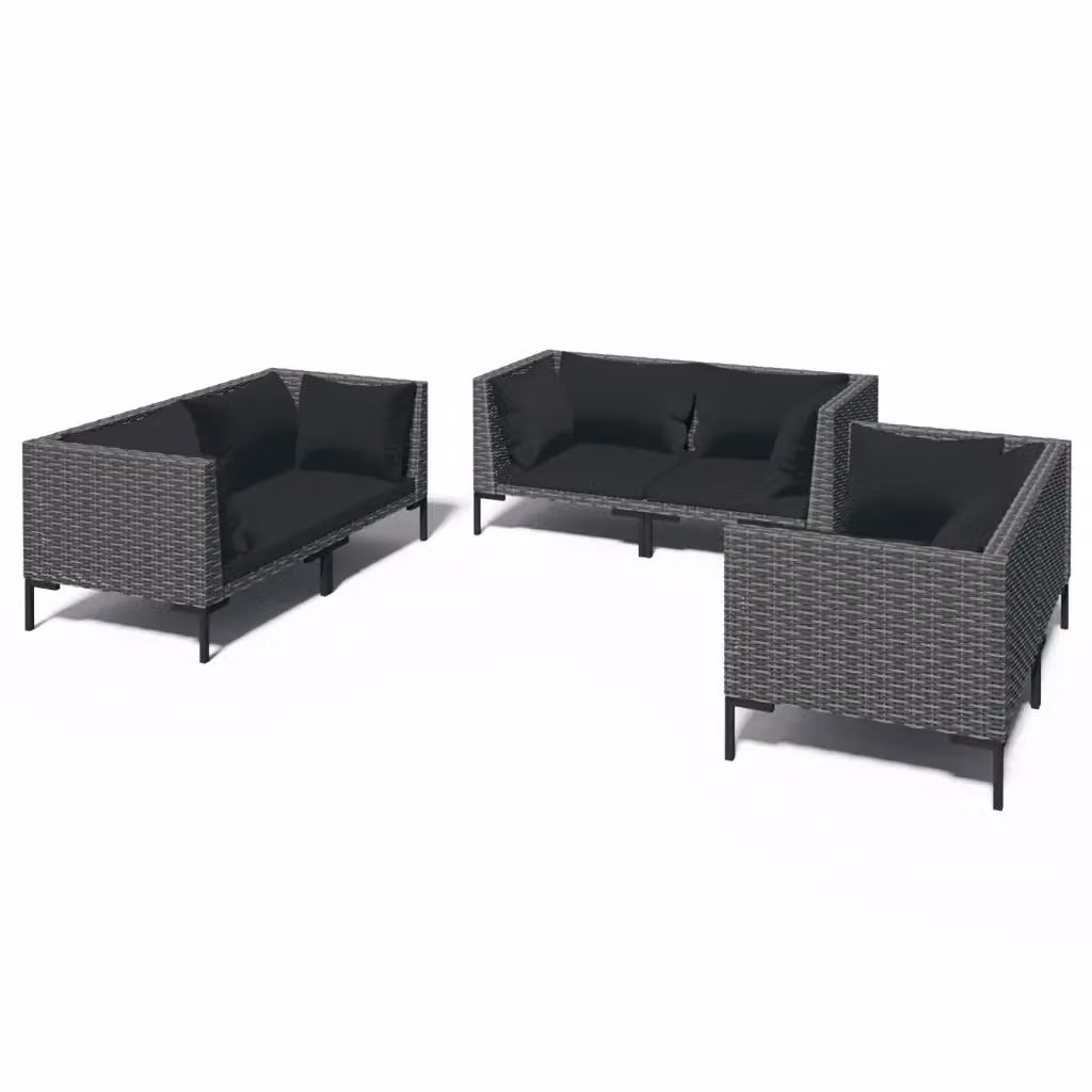 Set da giardino componibile vidaXL in polyrattan grigio scuro con 6 pezzi e cuscini imbottiti – 2