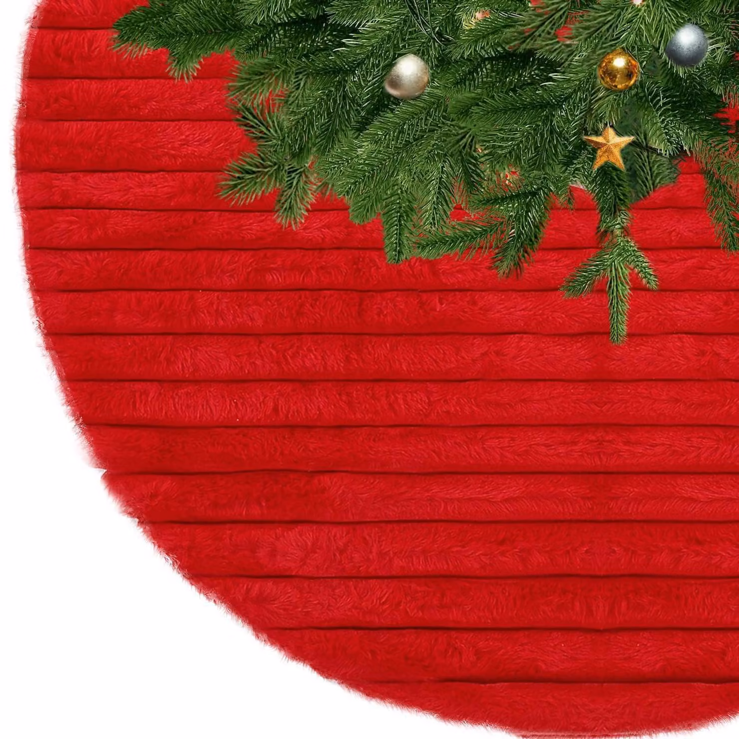 Copri albero di Natale rotondo, rosso, diametro 78 cm, con bordo morbido