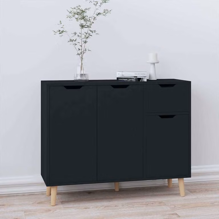 Credenza moderna vidaXL in legno multistrato e MDF nera L 90 cm, P 30 cm, H 72 cm