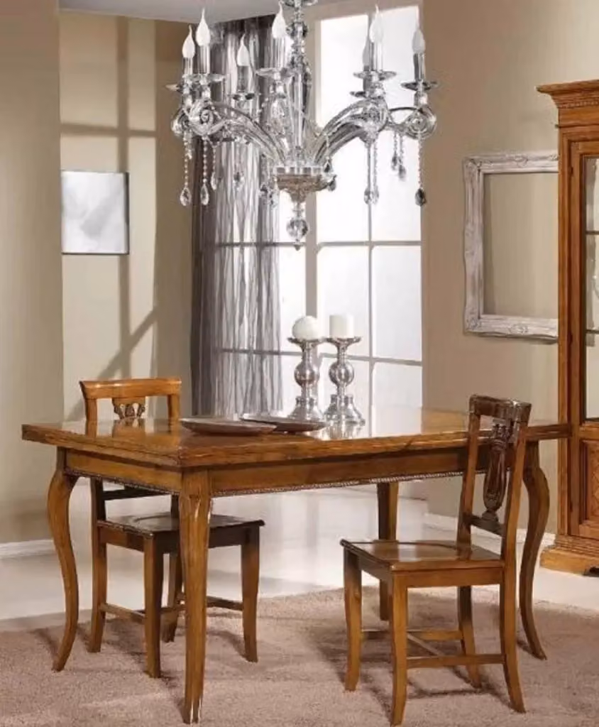Tavolo da soggiorno e sala da pranzo estensibile Regina in legno con intarsio geometrico color noce di MOBILI 2G – 2