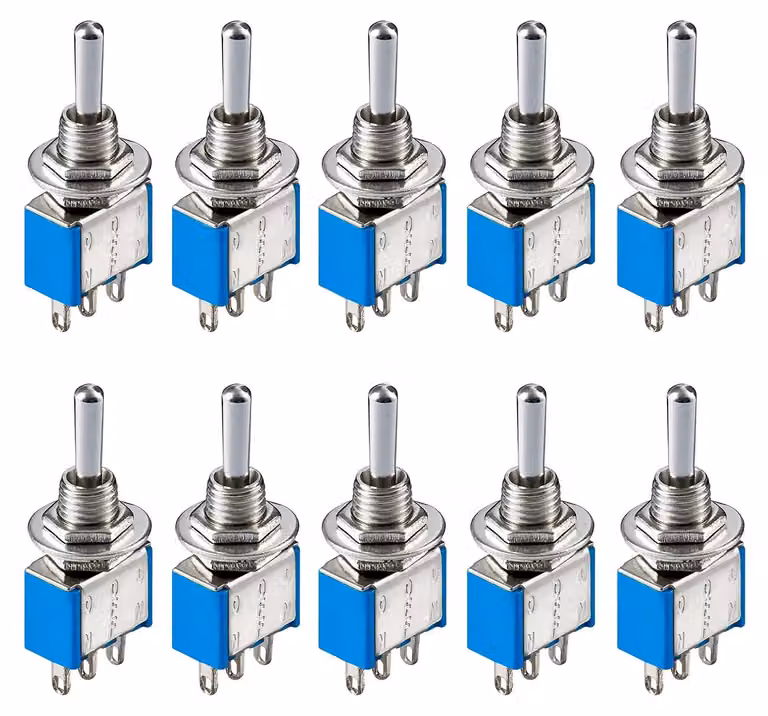 Interruttore a levetta, 3 contatti, 6A/125V, 3A/250V, blu, confezione da 10