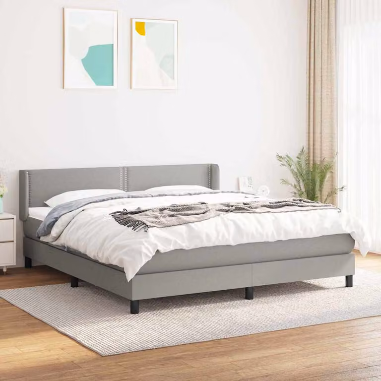 vidaXL Giroletto a Molle con Materasso Ibrido in Tessuto Grigio Chiaro e Bianco L/P/H: 183 x 180 x 200 cm