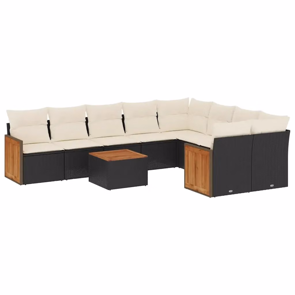 vidaXL Set di Divani da Giardino a L con Cuscini in Polyrattan e Tessuto Resistente ai Raggi UV, Nero e Bianco – 2