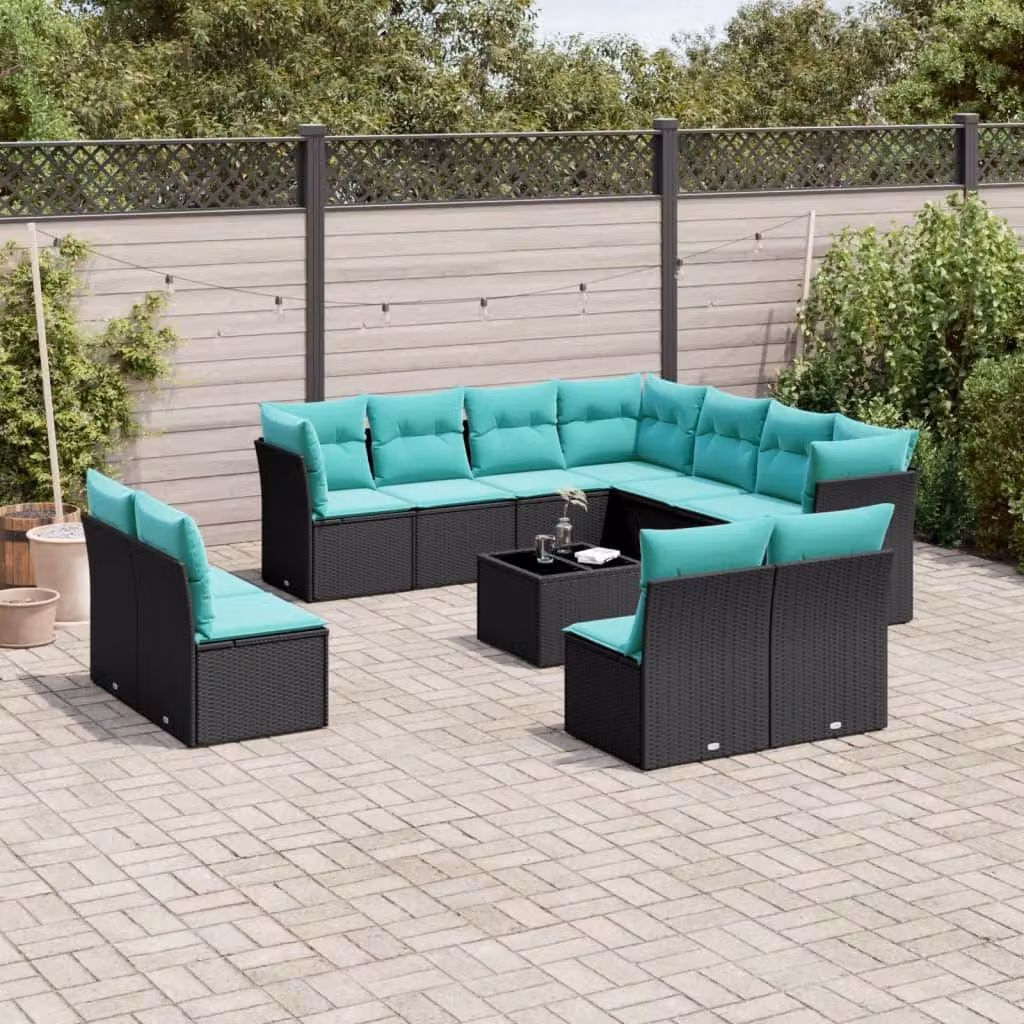 Maison Exclusive - Set da giardino 12 pezzi con cuscini, polyrattan nero