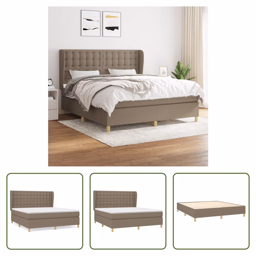 The Living Store Letto a molle con materasso Taupe 160x200 cm in tessuto