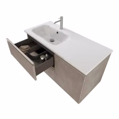 Mobile bagno sospeso INBAGNO Master grigio cemento con lavabo a sinistra, cassetti, anta e specchio con illuminazione LED – 2