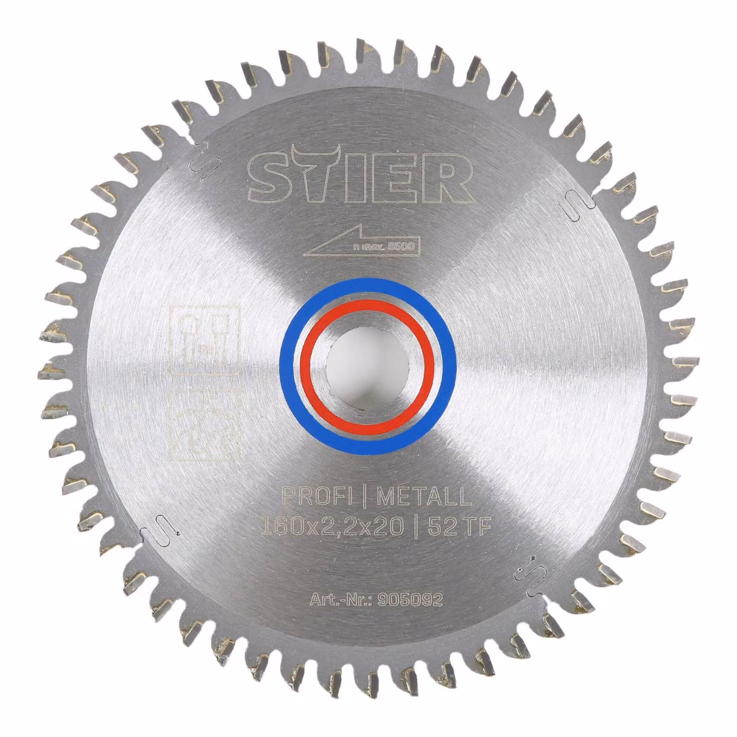 Lama circolare STIER professionale per metallo, 160 x 2,2 x 20 mm, angolo di spoglia -5° negativo, 52 denti temprati, dente piatto trapezoidale