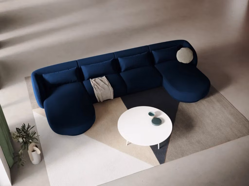 Divano panoramico Tulum a 5 posti Cosmopolitan Design in velluto blu L/P/H: 330 x 144 x 70 cm – 2