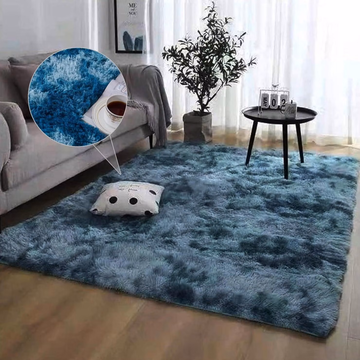 Tappeto a pelo lungo, ideale per soggiorno o cameretta, colore blu, dimensioni 140 x 240 cm, antiscivolo