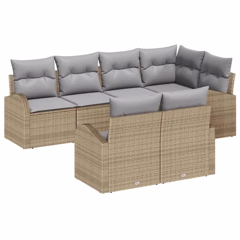 Set Divano da Giardino vidaXL 7 Pezzi in Polyrattan con Cuscini Beige e Grigio