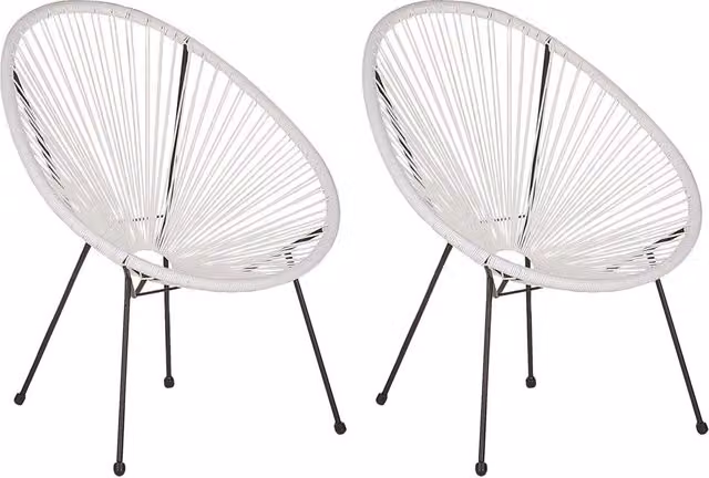 Set di 2 Sedie da Giardino Beliani in Polyrattan Bianco con Braccioli e Finitura Opaca