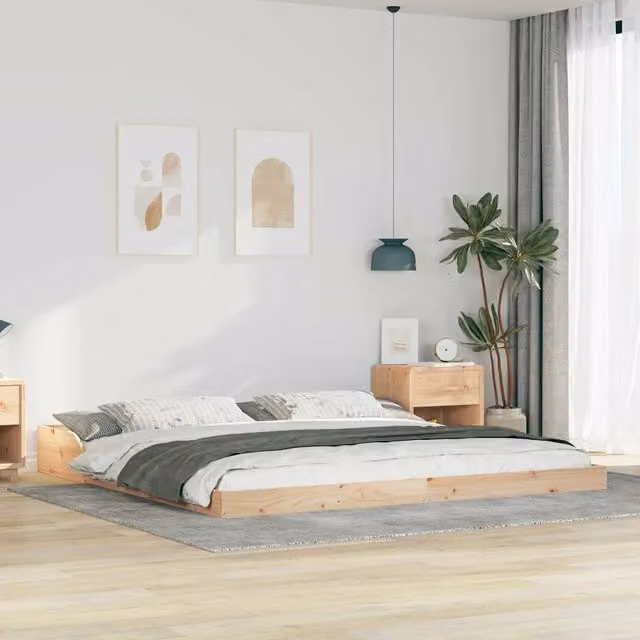 Giroletto in pino massello marrone con doghe in legno L: 200 cm, P: 220 cm