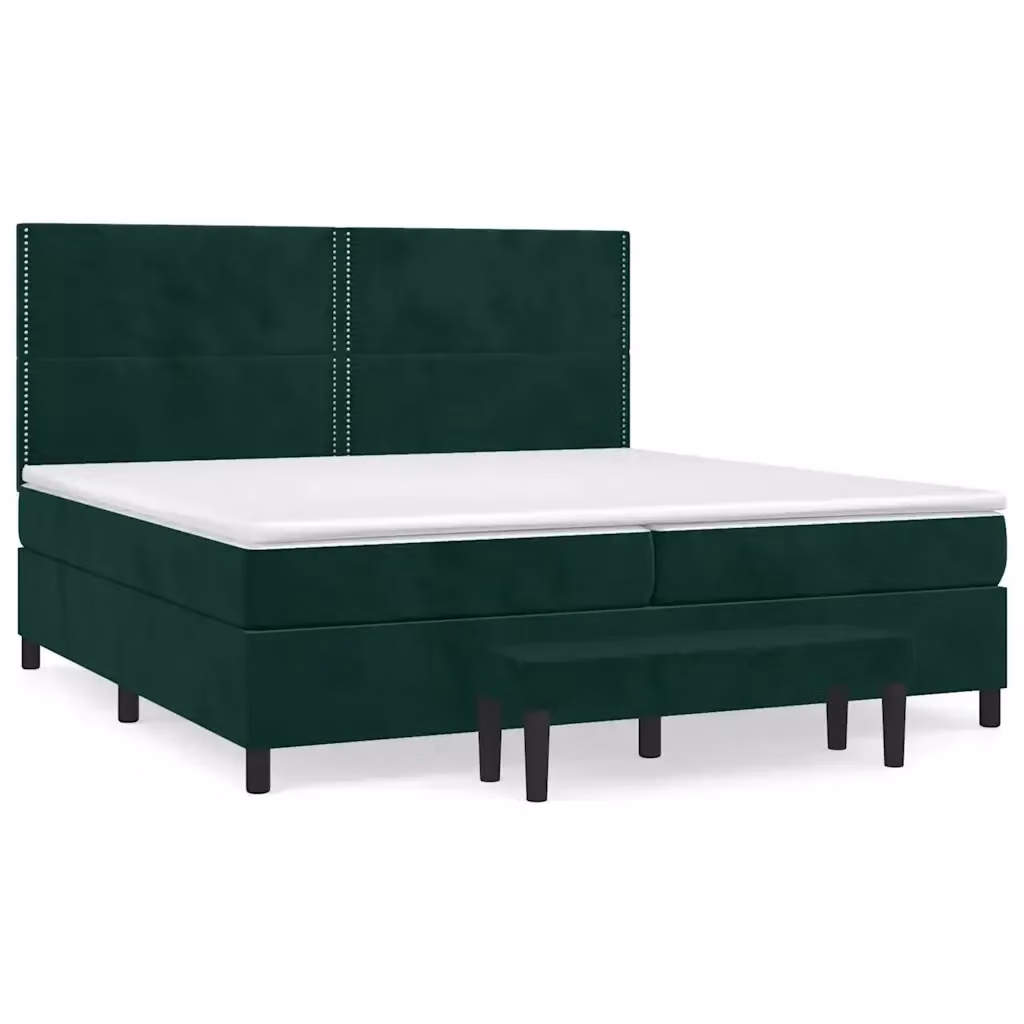Letto Ibrido vidaXL con Giroletto a Molle e Materasso in Velluto Verde Scuro e Bianco L/P/H: 200 x 200 x 128 cm – 2