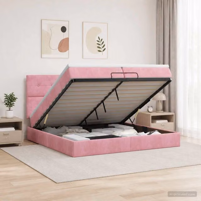 Letto Ottomano con Materasso e Illuminazione LED vidaXL in Velluto Rosa e Bianco L: 200 cm, P: 200 cm, H: 88 cm