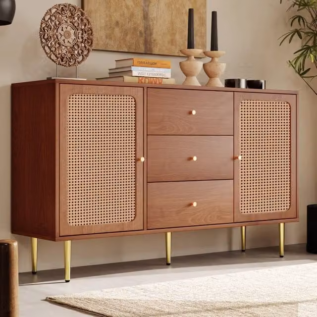 Madia con 2 ante e 3 cassetti ripiani regolabili in MDF e metallo color noce 150 × 40 × 90 cm