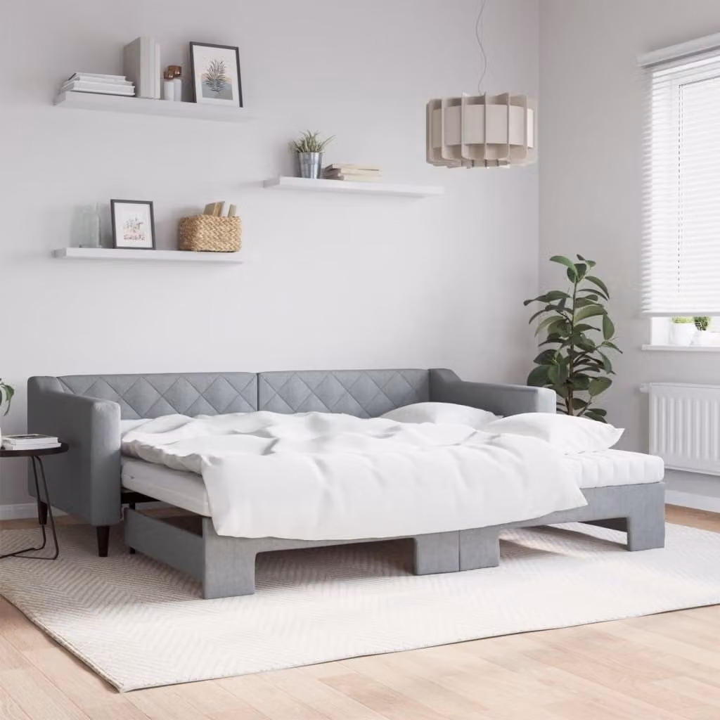 Maison Exclusive - Divano letto estraibile con materasso grigio chiaro 90x200 cm in tessuto