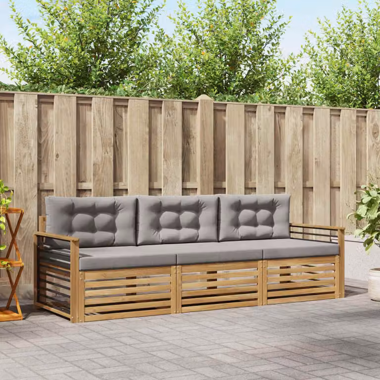 Set di divani da esterno moderno vidaXL in legno di acacia con cuscini, Bianco e Grigio