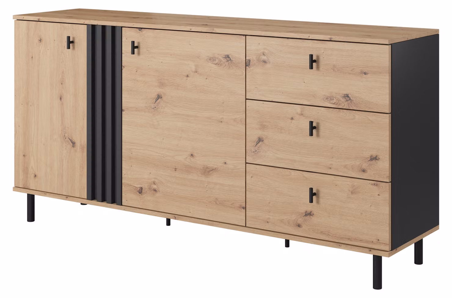 Comodino, legno di quercia "Artisan" con finitura nera antracite, dimensioni: 165, 1 x 82, 2 x 40 cm