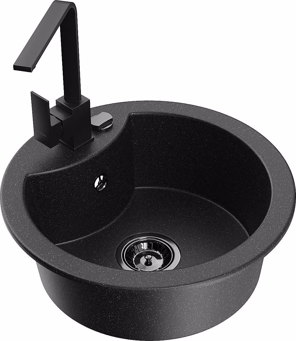 Mexen Diego lavello in granito a 1 vasca con rubinetto cucina Rita, nero/argento metallizzato - 6512-73-670300-70-B