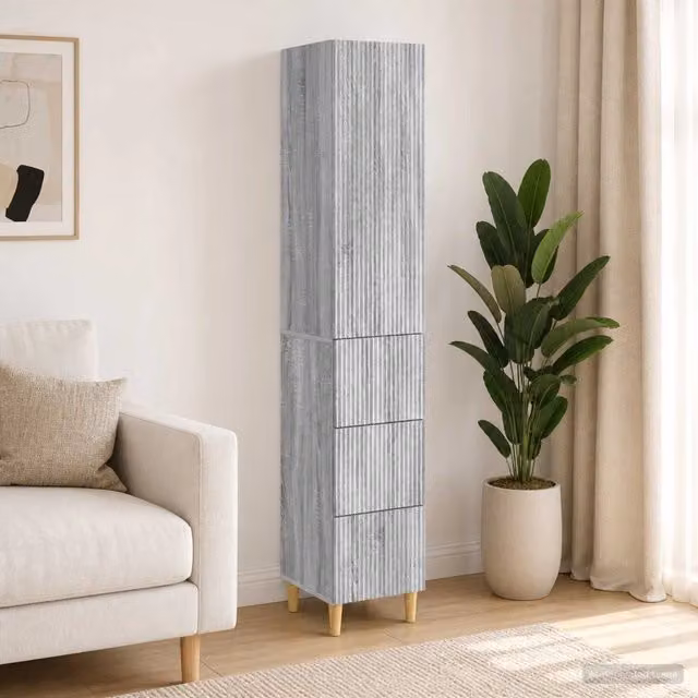 Set di 2 armadi moderni vidaXL in MDF grigio opaco con ante a battente e cassetti interni – 1