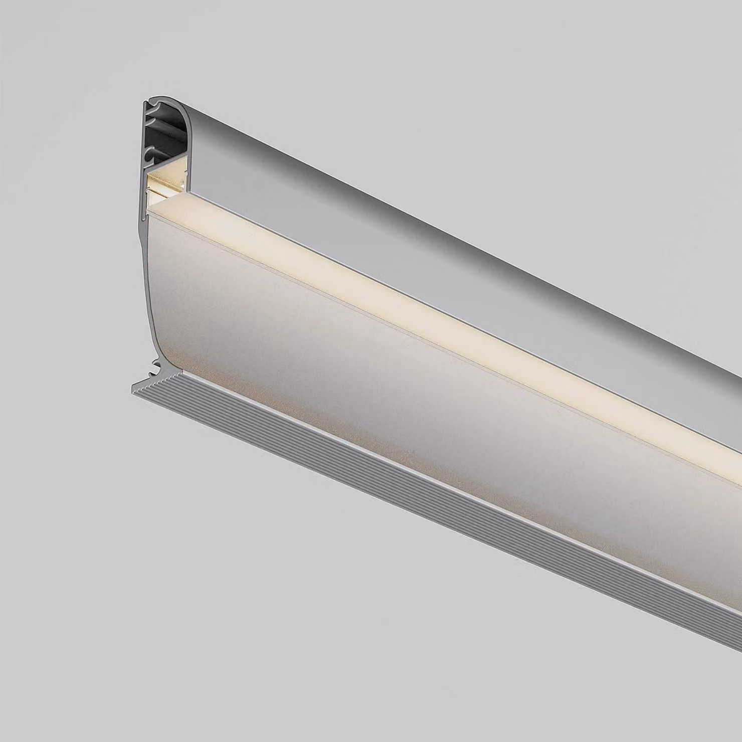 ARELUX PRF122, profilo a montaggio a parete, modello AL-AN (tipo plinto), con finitura superiore, diffusore e 2 tappi terminali per strisce LED