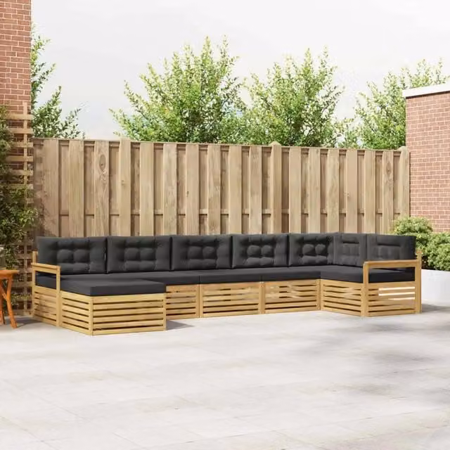 Set di divani da esterno a L vidaXL in legno di acacia con 7 pezzi, bianco e antracite – 1