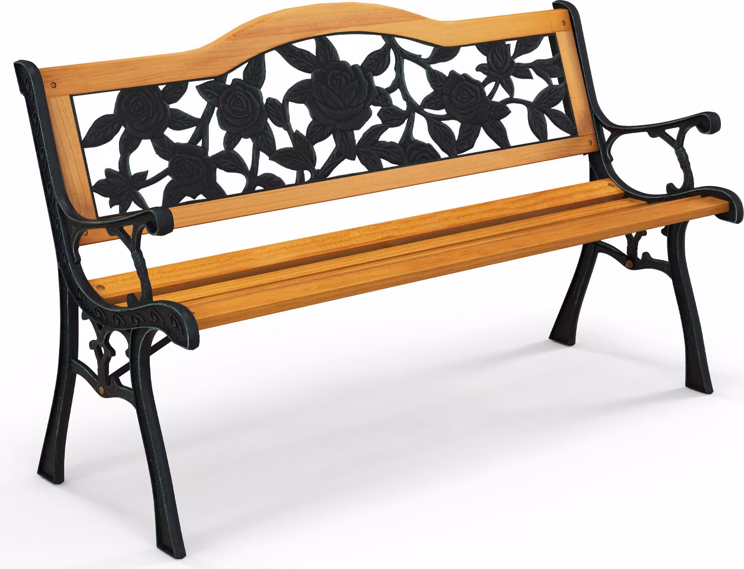 Panca da giardino COSTWAY resistente alle intemperie, panca a 2 posti con braccioli e schienale, panca da balcone, panca in legno, panca da parco, 126 x 52 x 76 cm