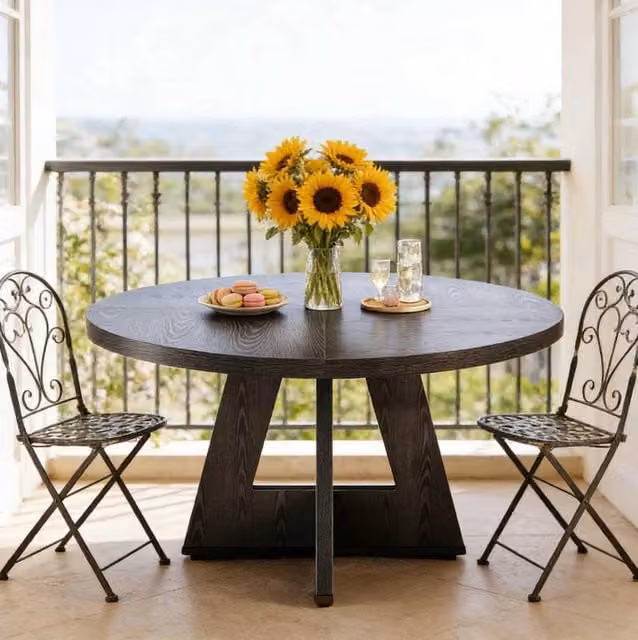 Tavolo da pranzo rotondo MODFU in legno composito nero stile rustico Diametro: 120 cm
