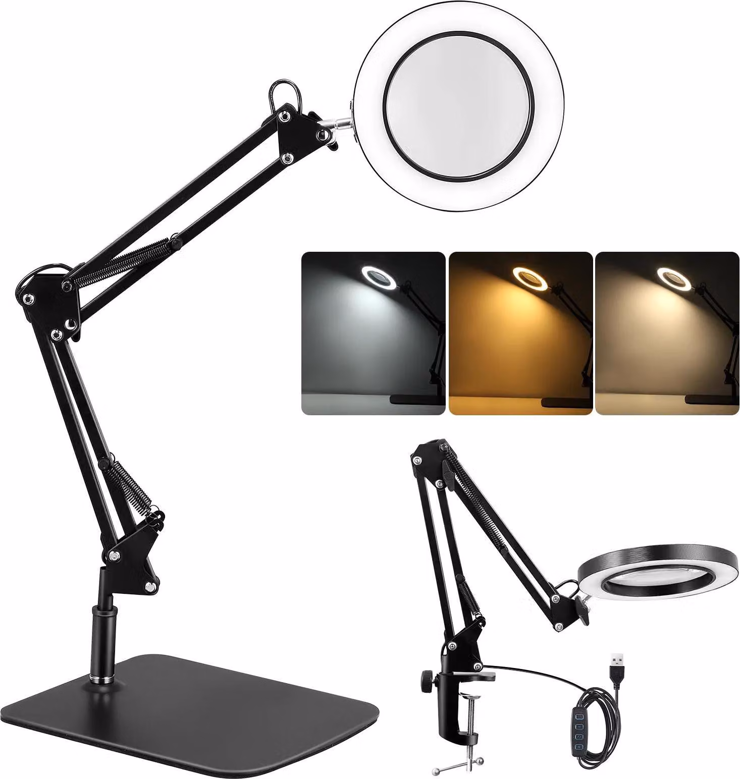 Specchio d'ingrandimento con luce, ingrandimento 10x, illuminazione regolabile, A