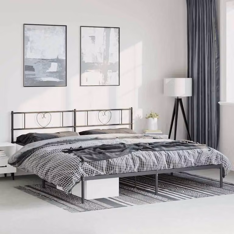 vidaXL Giroletto con Testiera in Metallo Nero L: 187 cm, P: 219 cm, H: 90 cm