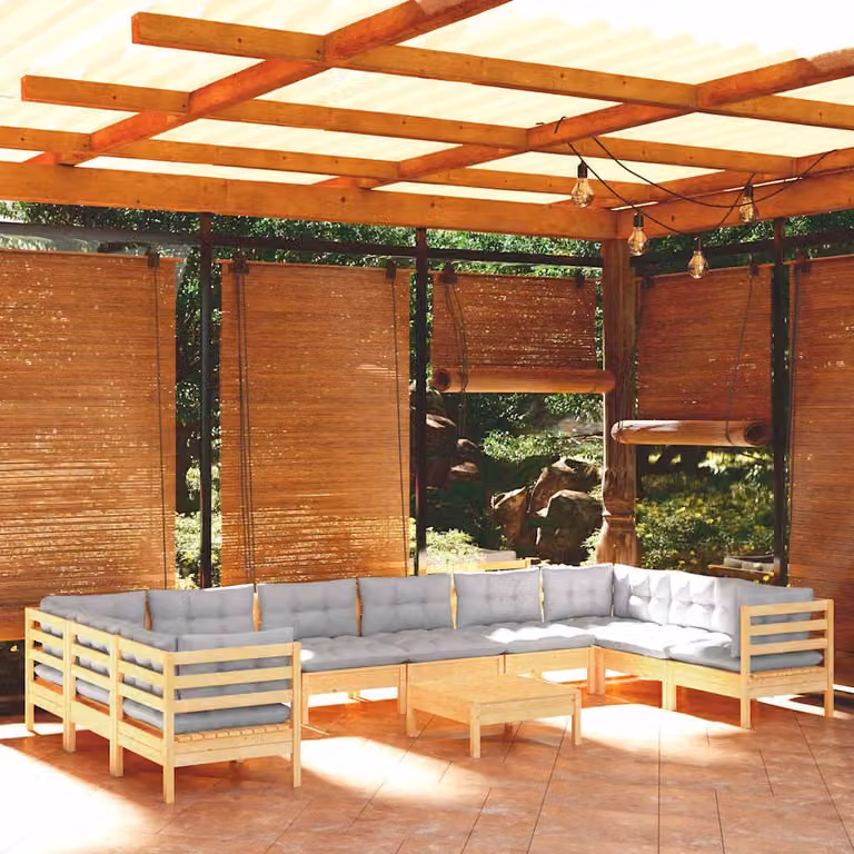 vidaXL Set Divani da Giardino Moderno 11 Pezzi in Legno di Pino con Cuscini Grigi