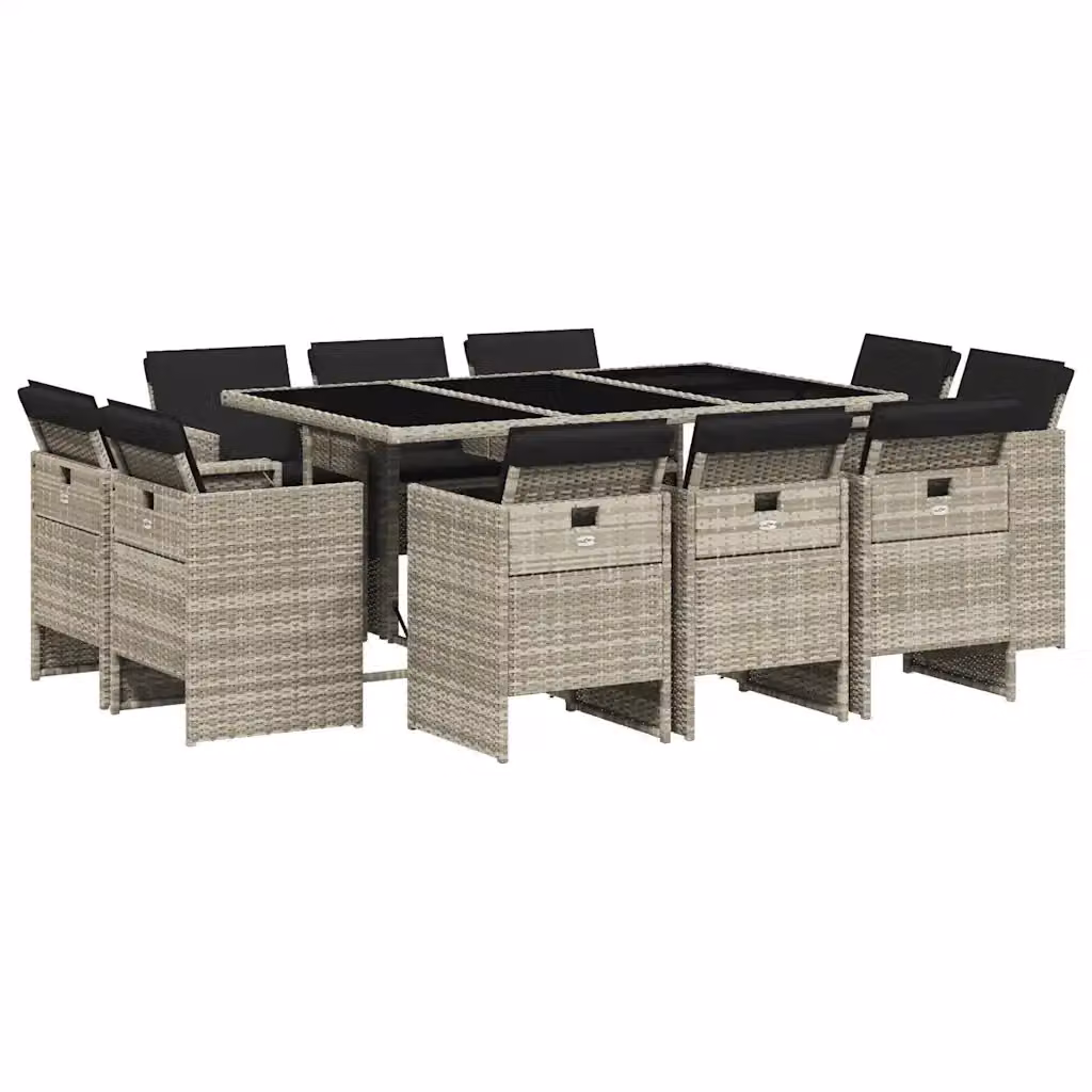 Set da pranzo da giardino vidaXL in polyrattan con cuscini e piano in vetro, 11 pezzi, grigio antracite – 2