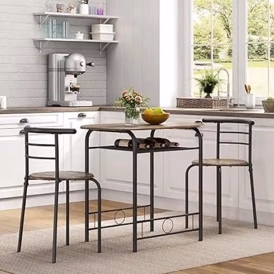 Tavolo da pranzo con sedie-Gruppo da pranzo tridimensionale-Gruppo da seduta-Gruppo da cucina-Tavolo in legno-Contenitore per balcone e sala da pranzo e soggiorno-Colorazione marrone