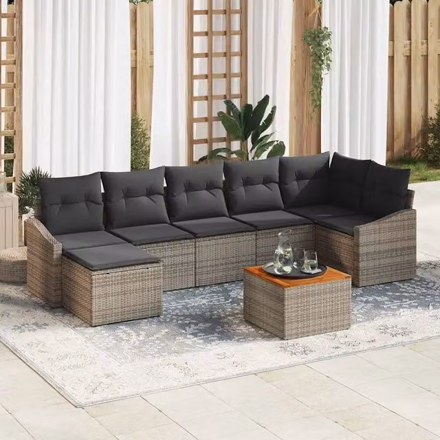 Set Divano da Giardino 8 pz Grigio polyrattan 3356529