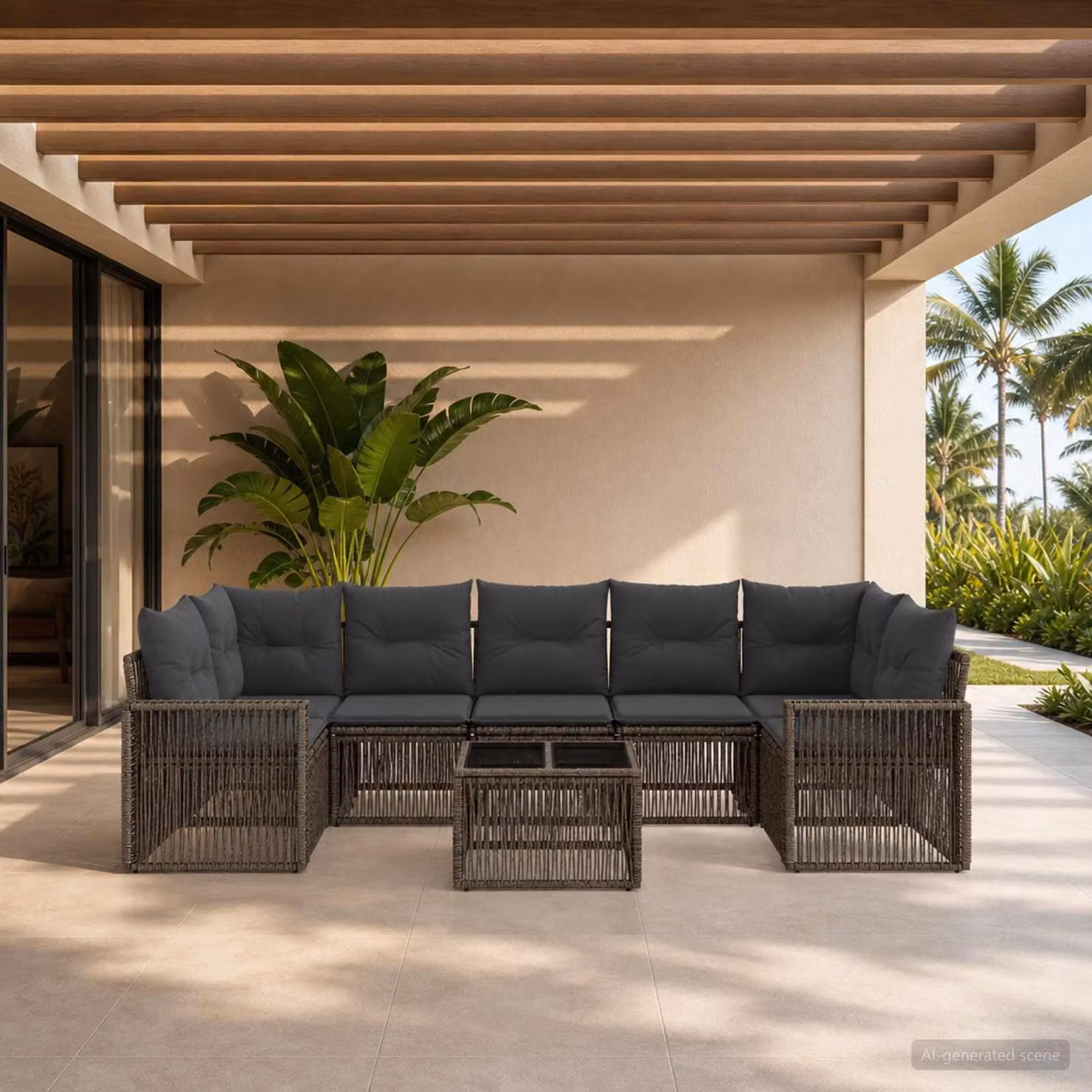 Set Divano da Giardino vidaXL 8 pz Grigio con Poltrona, Divano a L, Elementi Angolari e Tavolino da Caffè in Polyrattan e Metallo con Cuscini Inclusi