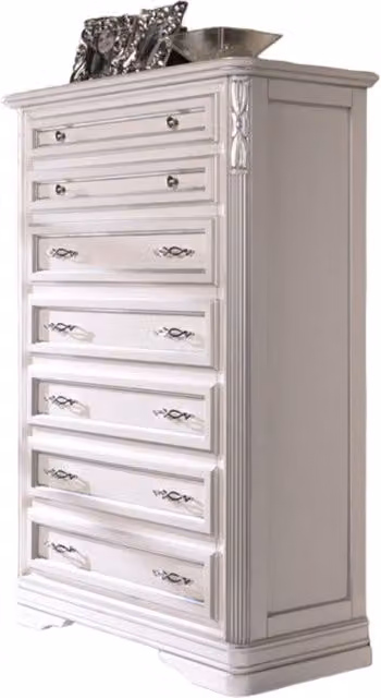 Settimanale classico Mobili 2G con 7 cassetti in legno massello di pioppo colore avorio L: 85 cm, P: 42 cm, H: 128 cm – 1