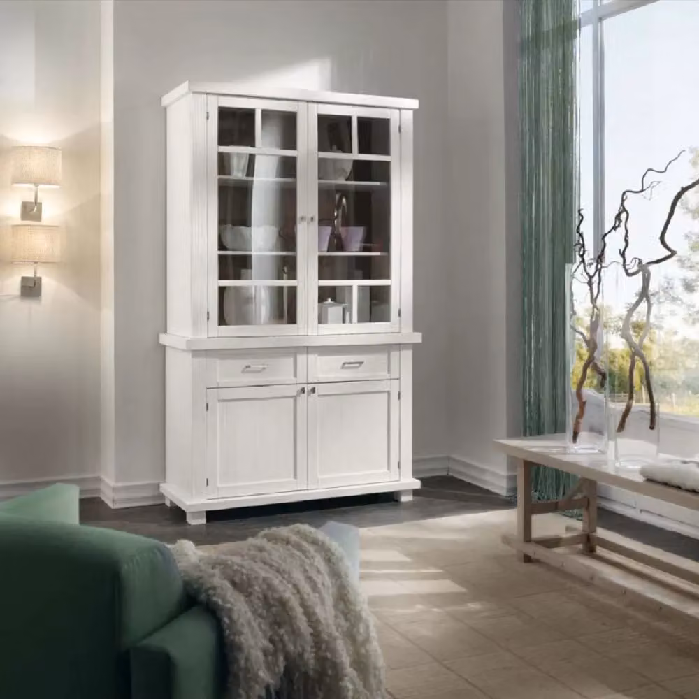Cristalliera shabby chic in legno di tiglio con 4 ante e 2 cassetti Mobili 2G bianco opaco L/P/H: 120 x 45 x 198 cm – 2