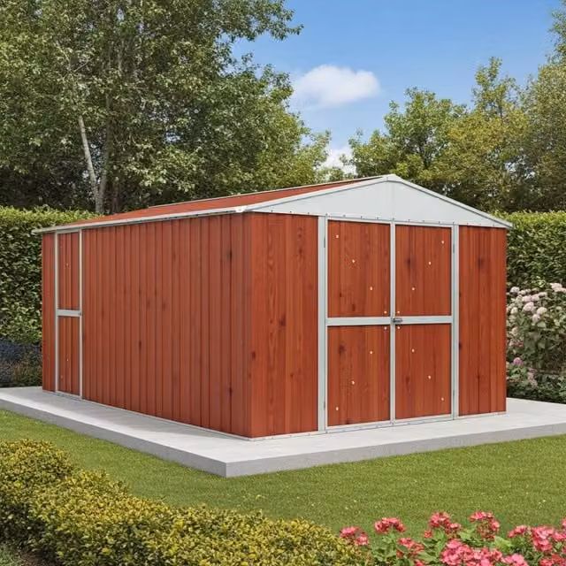 Box giardino e garage NOTEK in acciaio zincato marrone con doppia porta e serratura L 360 cm x P 430 cm x H 210 cm – 1