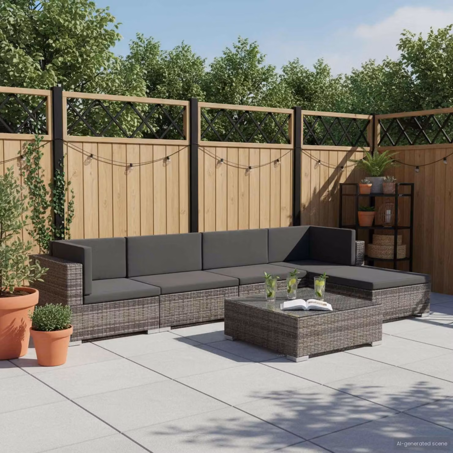 Maison Exclusive - Set da giardino da 6 pezzi con cuscini in rattan sintetico grigio