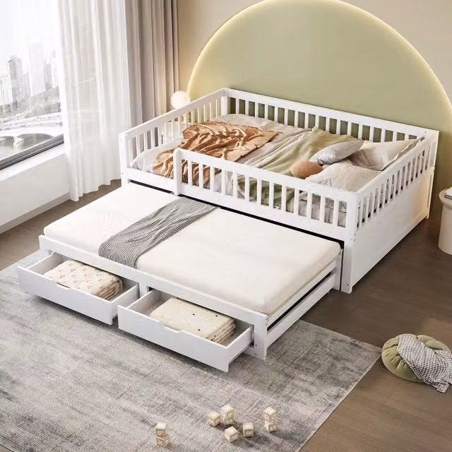 Letto in Legno Massello con 2 Cassetti e Rete a Doghe ¨C MINIMAL ¨C Bianco 140x200