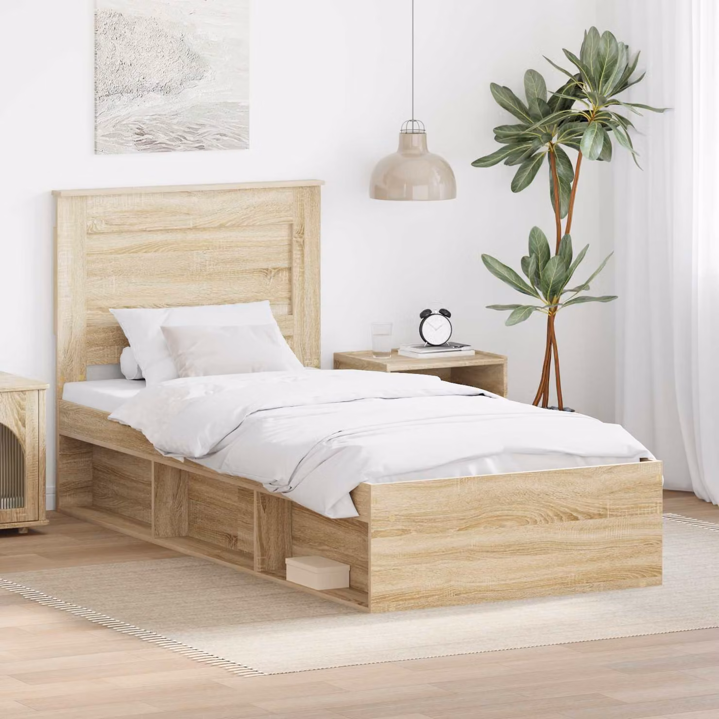 Struttura del letto moderna vidaXL in legno di pino, colore rovere sonoma, L/P/H: 190 x 80 x 200 cm