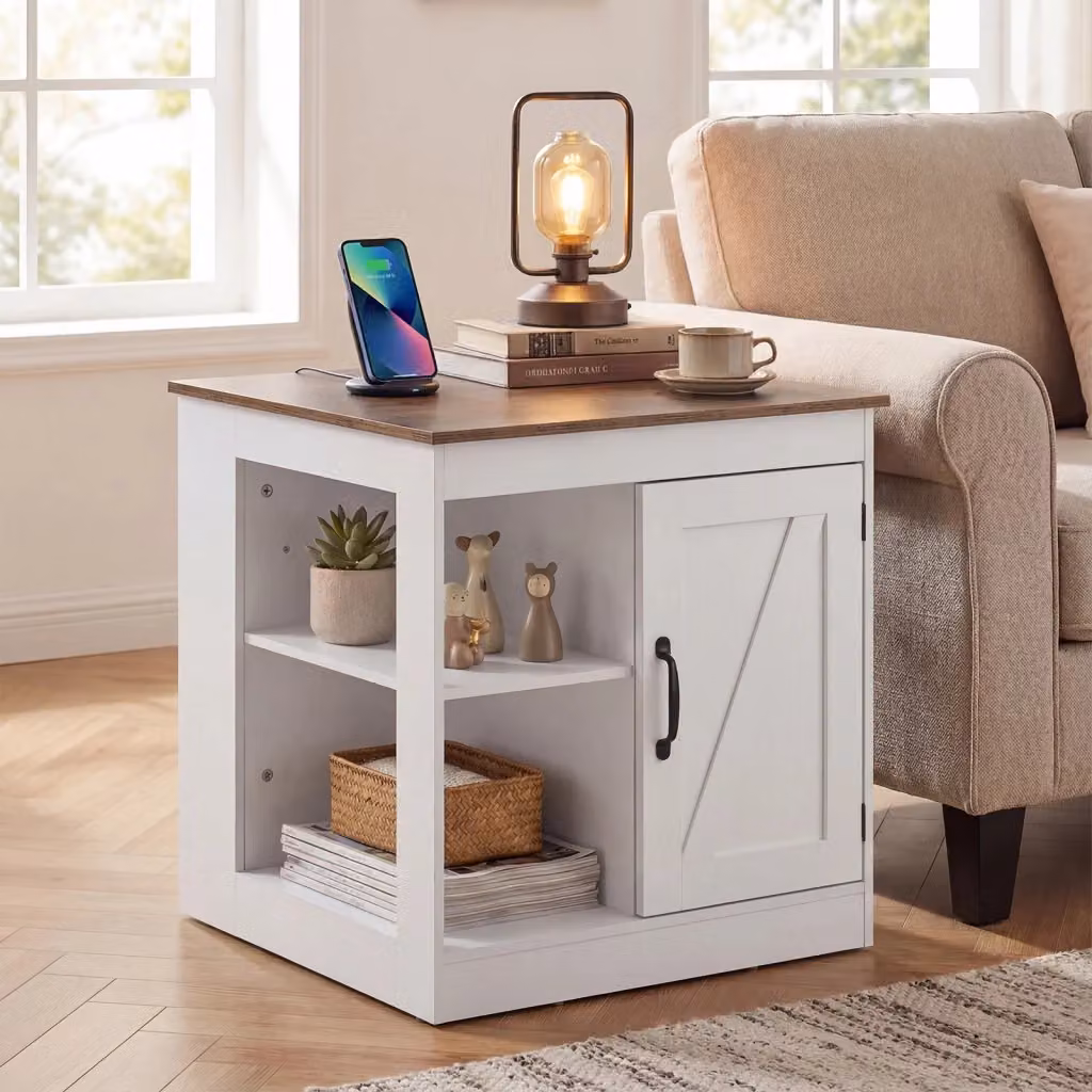 Comodino rustico Design Mania bianco con ripiano regolabile e armadietto per camera da letto o soggiorno – 2