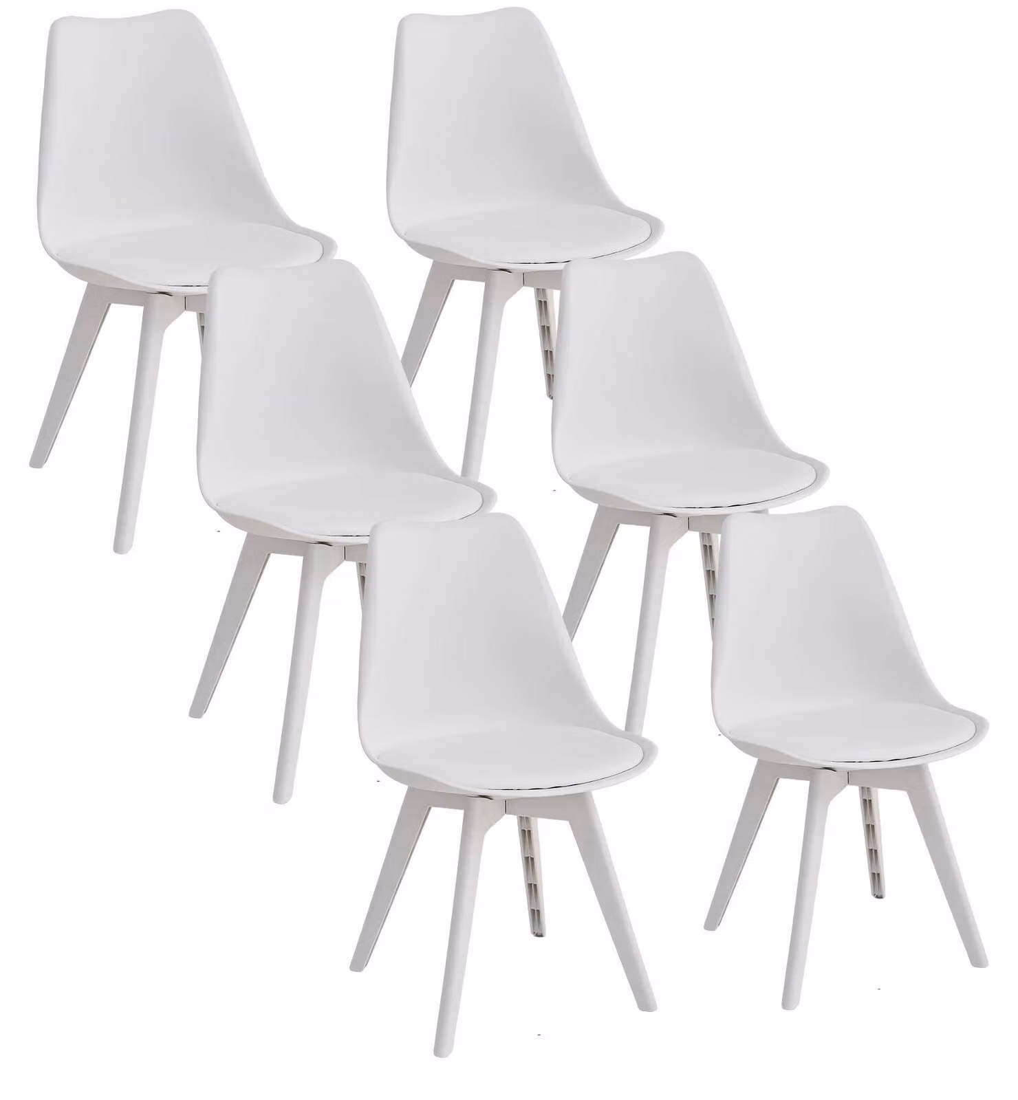 Sedie da pranzo moderne - Set da 6 - Rivestite in ecopelle - Struttura in plastica con schienale alto - Ideali per sala da pranzo e cucina - Gambe bianche