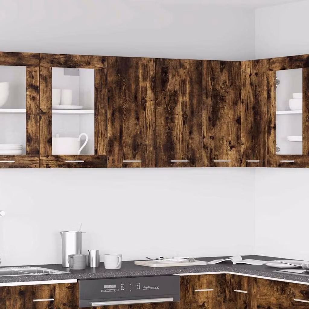 Pensile da cucina moderno vidaXL Lyon Rovere Fumo con ante in vetro e ripiani interni L/P/H: 60 x 31 x 60 cm