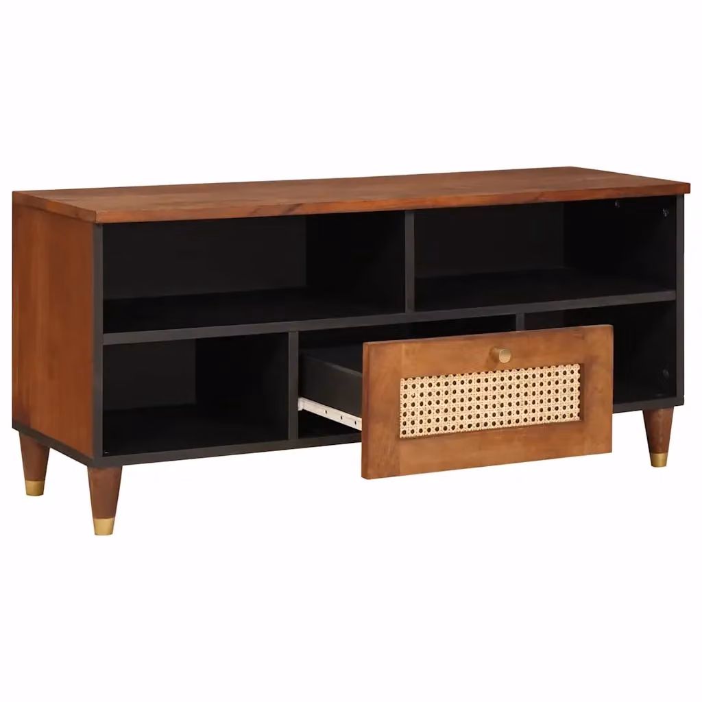 Mobile TV-Credenza moderno in legno di mango massello marrone L 100 cm, P 33,5 cm, H 46 cm – 2