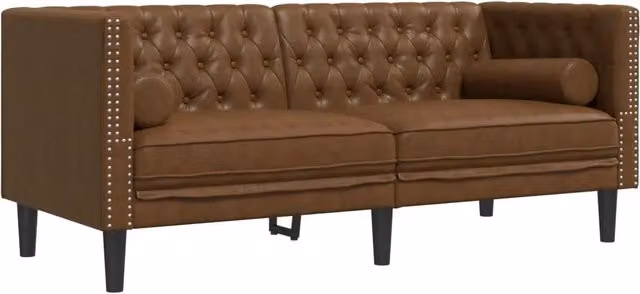 Divano | Divano da soggiorno | Sofa Chesterfield con Rinforzi 2 Posti Marrone in Scamosciato