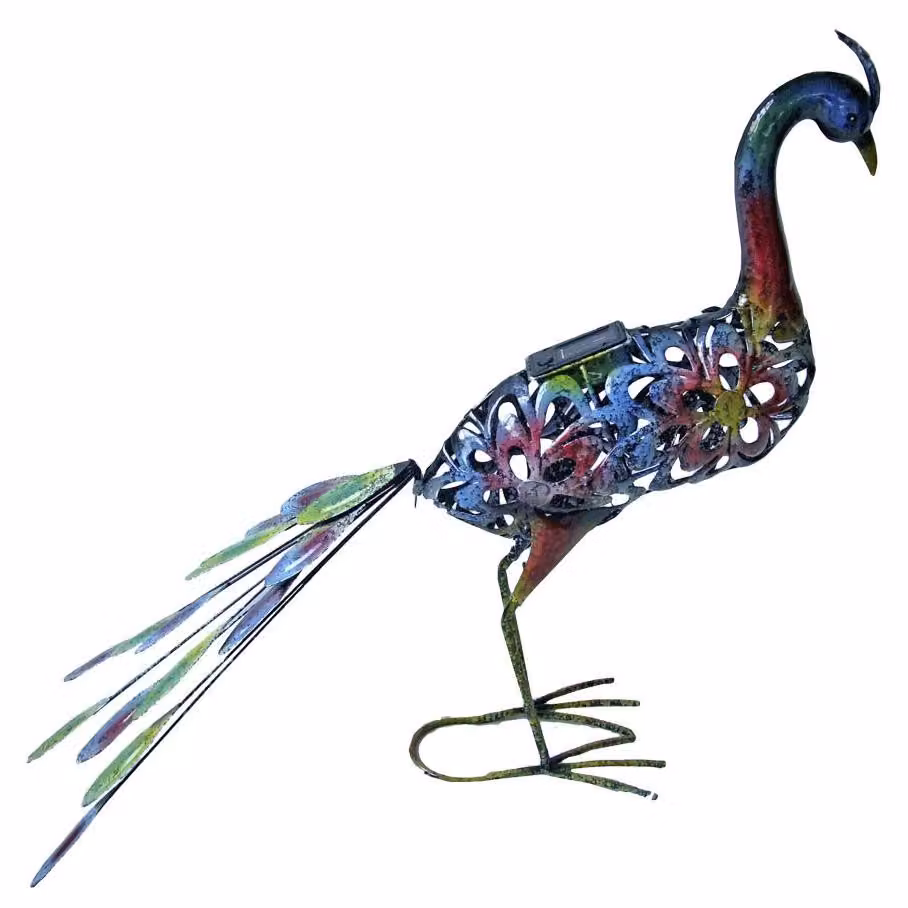 Lampada solare a LED, pavone, colorata, altezza 61,5 cm