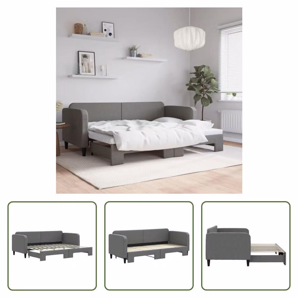 The Living Store letto da giorno allungabile grigio scuro 80x200 cm in tessuto