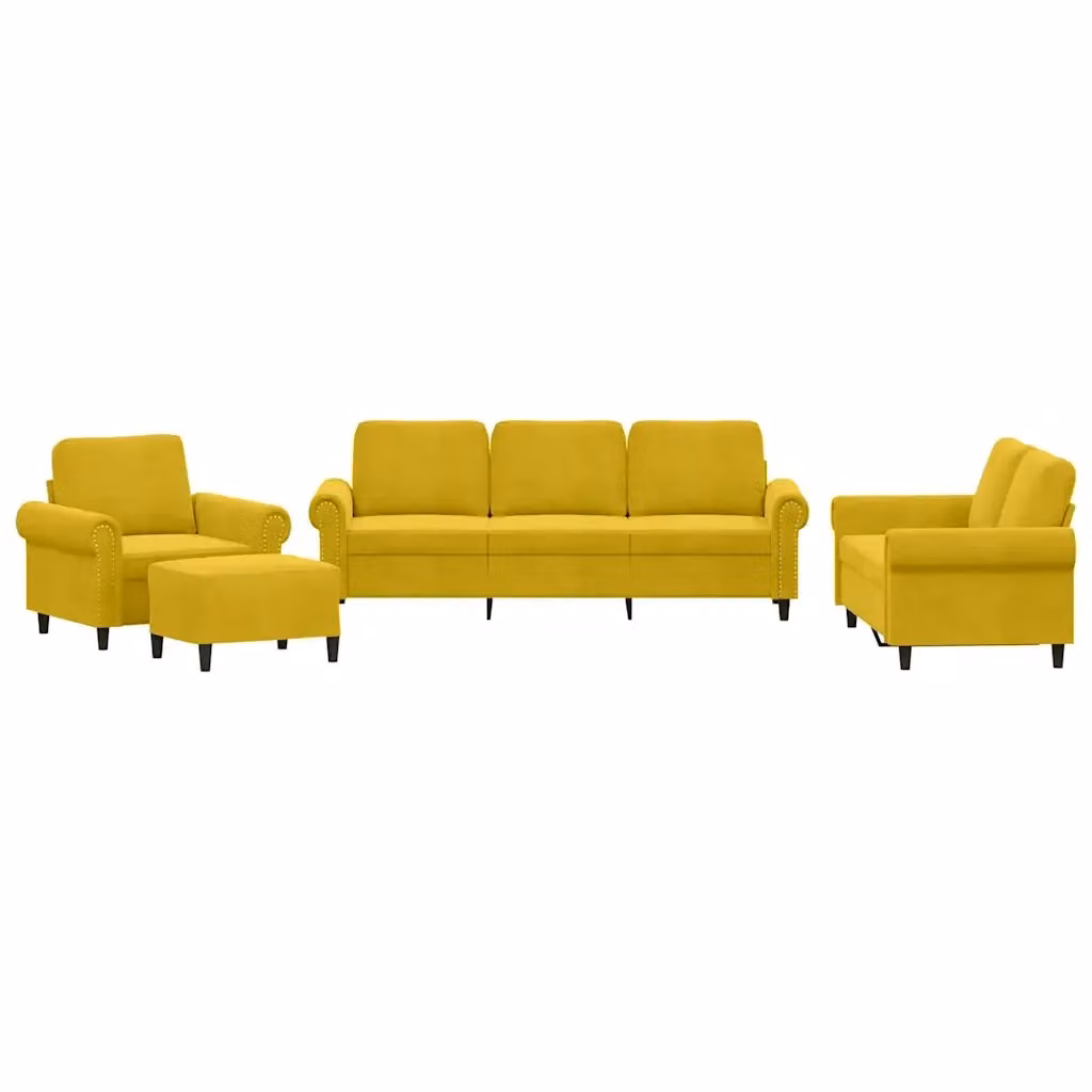 Set di divani 4 pezzi vidaXL in velluto giallo con pouf e cuscini per soggiorno moderno – 2
