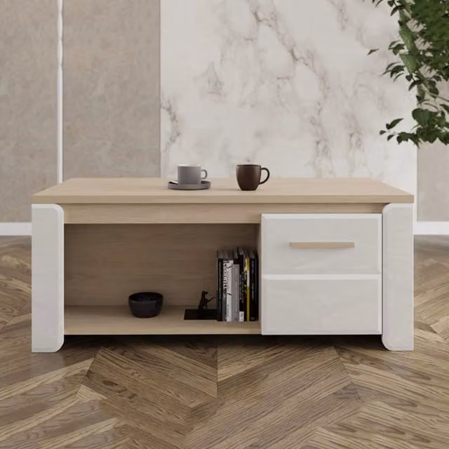 Niella, Tavolino da Salotto Moderno in Rovere Marrone e Bianco, L/P/H: 120 x 55 x 50 cm